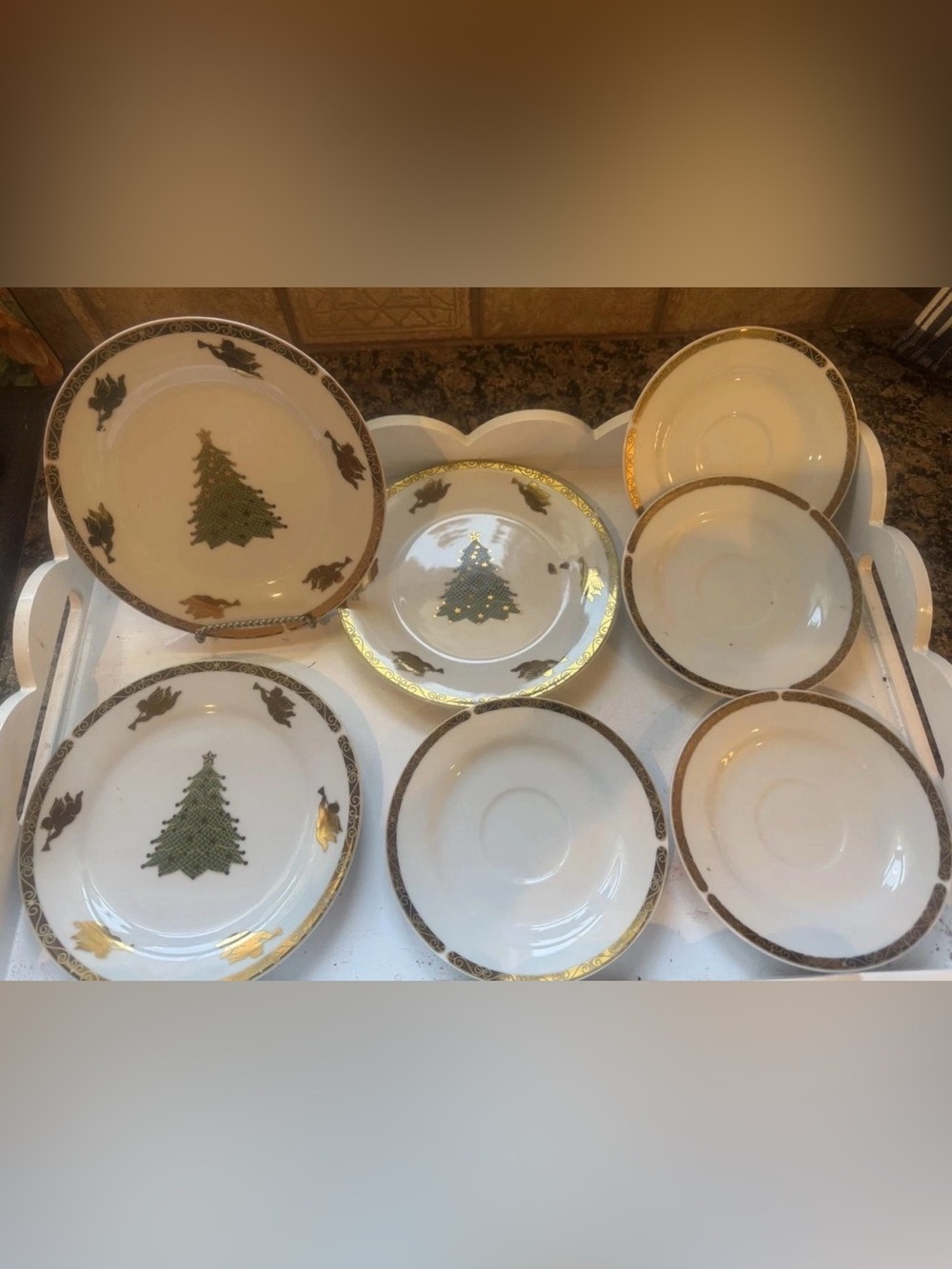 3 NIB Montgomery Ward Cherubs Christmas Tree & Angels Salad Plates 7.5" /4 Sauc